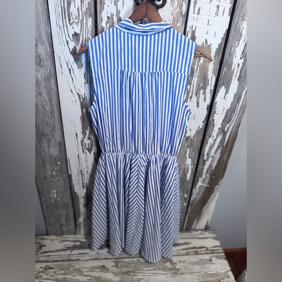 Molly Bracken Lydia Mini Dress Blue Whitee Stripe with Tie/ Bow Size Medium NWT - Picture 8 of 11